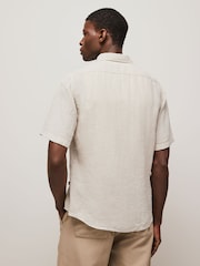 BOSS Beige Regular Fit Short Sleeve 100% Linen Shirt - Image 3 of 6