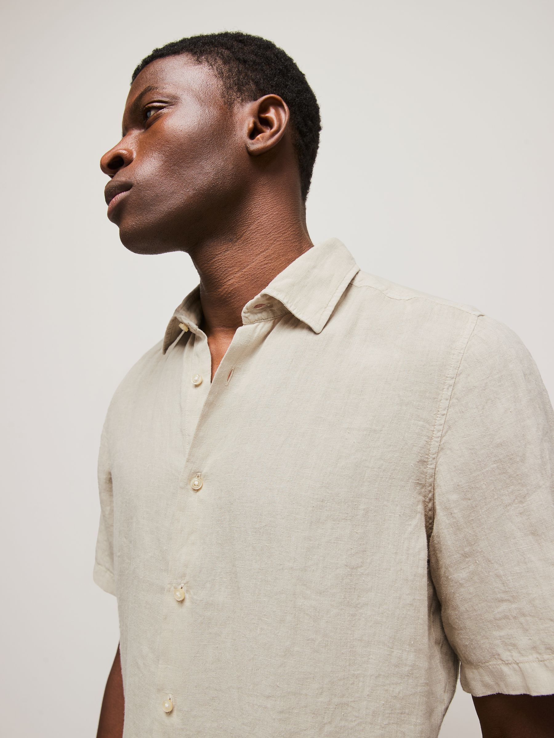 【H】neau linen tops cream OKAICOS Long Sleeve Cream Linen Shirt