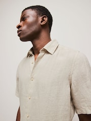 BOSS Beige Regular Fit Short Sleeve 100% Linen Shirt - Image 4 of 6