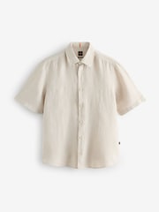 BOSS Beige Regular Fit Short Sleeve 100% Linen Shirt - Image 6 of 6
