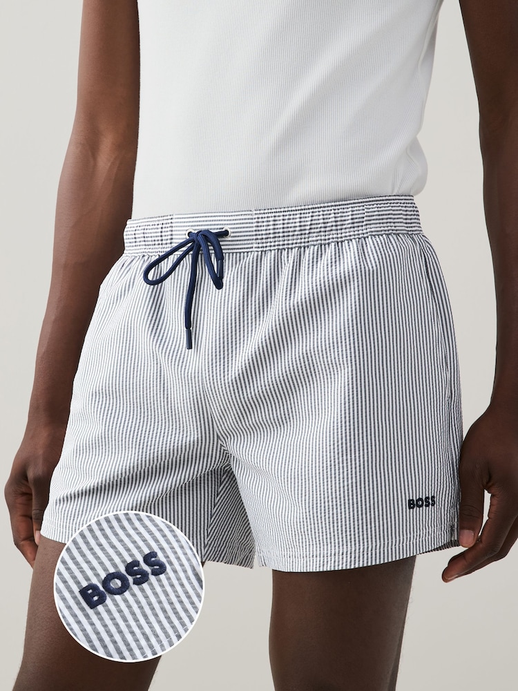 BOSS Blue Stripe Swim Shorts - Image 1 of 9