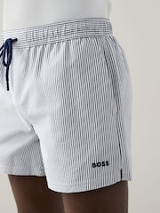 BOSS Blue Stripe Swim Shorts - Image 4 of 9