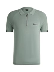 Verde - BOSS Slim Fit Zip Neck Knitted Polo Shirt - Imagen 1 de 1