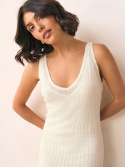 BOSS White Knitted Crochet Summer Maxi Dress - Image 3 of 5