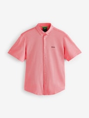 BOSS Pink Regular Fit Paddy Tipped Collar 100% Cotton Polo Shirt - Image 1 of 1