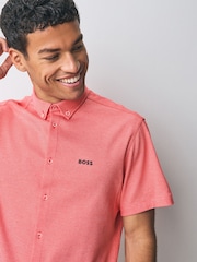 Розовый - BOSS Regular Fit Short Sleeve Shirt - Изображение 3 из 4