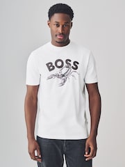BOSS White Relaxed Fit Graphic 100% Cotton T-Shirt - Image 1 of 5