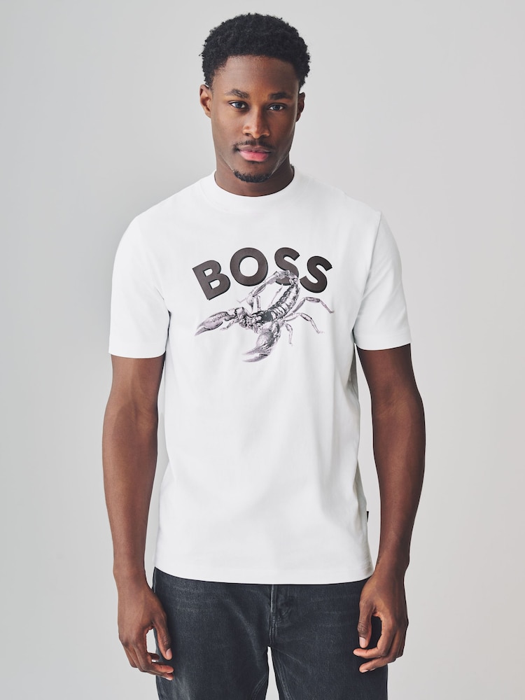BOSS White Relaxed Fit Graphic 100% Cotton T-Shirt - Image 1 of 5