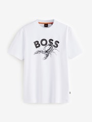 BOSS White Relaxed Fit Graphic 100% Cotton T-Shirt - Image 5 of 5