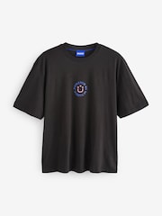 HUGO Black 100% Cotton Smiley Face Logo T-Shirt - Image 1 of 2