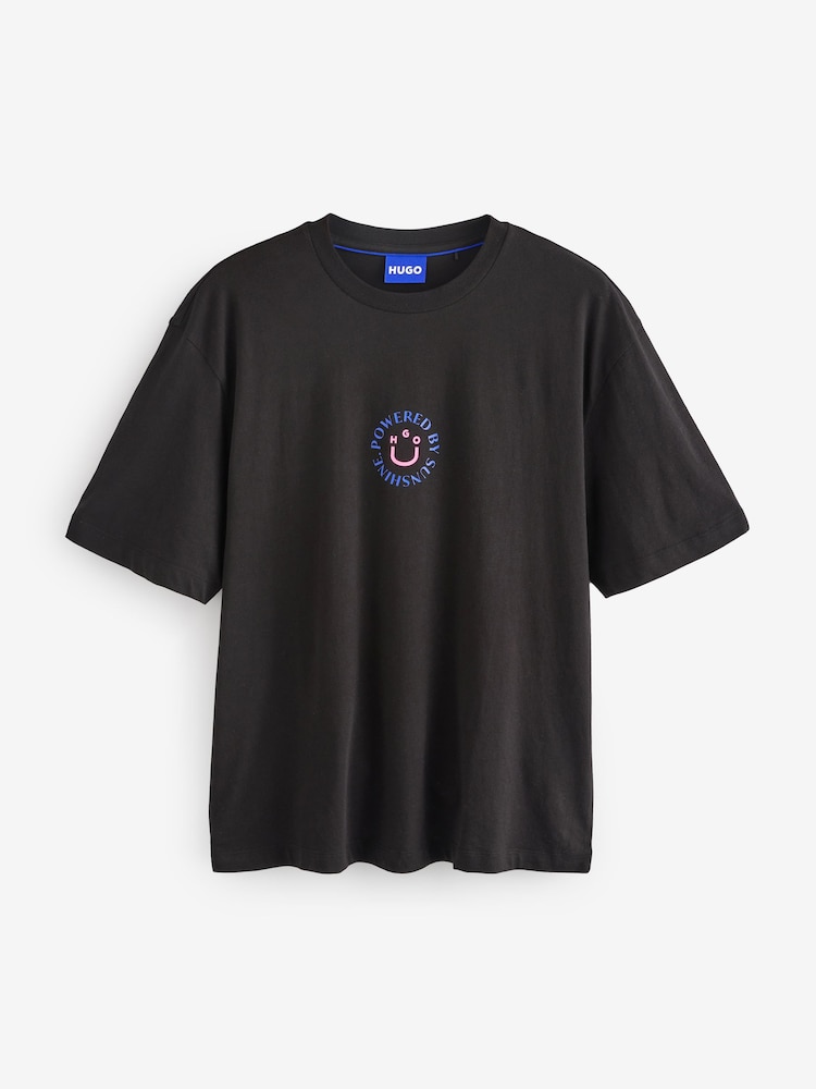 HUGO Black 100% Cotton Smiley Face Logo T-Shirt - Image 1 of 2