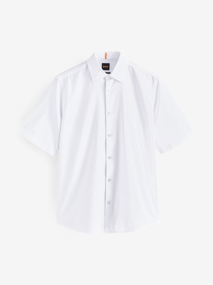 BOSS White Regular Fit Short Sleeve 100% Cotton Shirt - Image 5 of 5