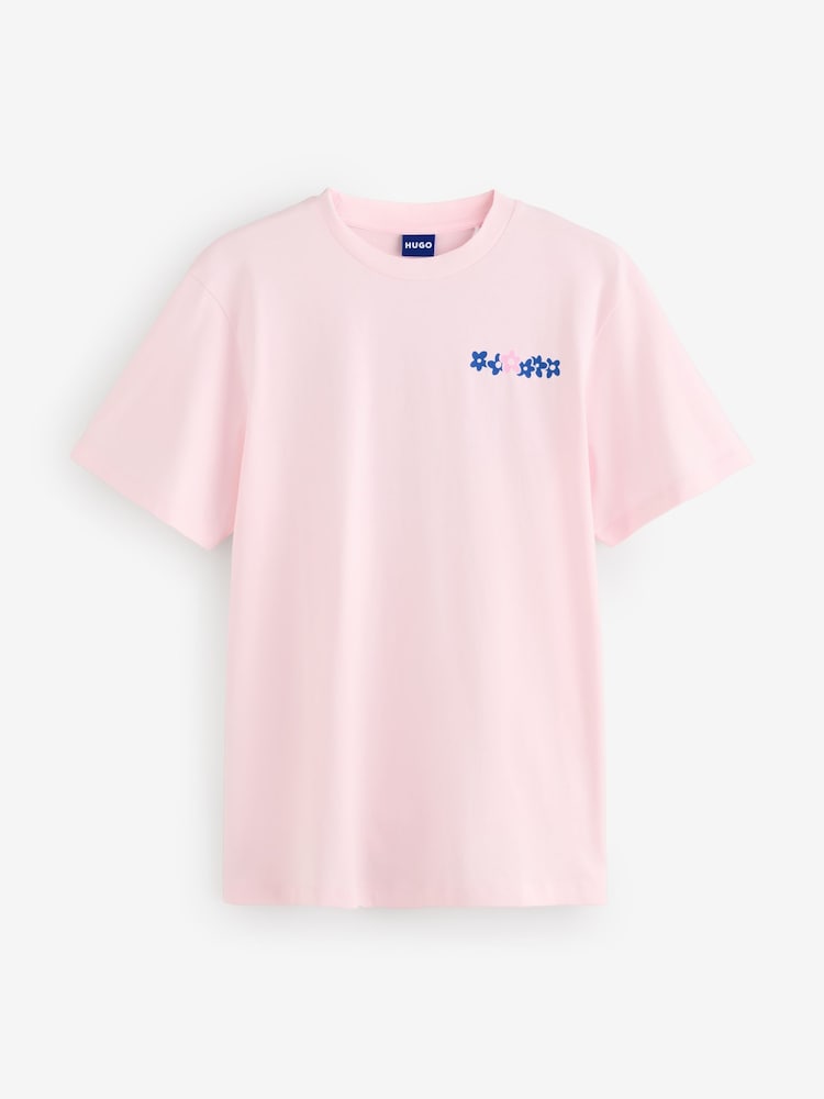 HUGO Pink Oversize Fit Vintage Logo 100% Cotton T-Shirt - Image 5 of 5