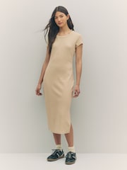 BOSS Brown Jersey Back Cut Out Midi Dress - Image 1 of 6