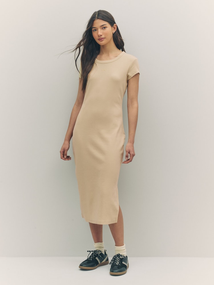 BOSS Brown Jersey Back Cut Out Midi Dress - Image 1 of 6