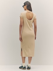BOSS Brown Jersey Back Cut Out Midi Dress - Image 2 of 6