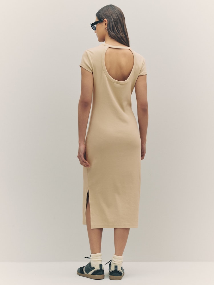 BOSS Brown Jersey Back Cut Out Midi Dress - Image 2 of 6