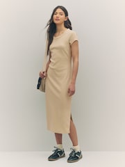 BOSS Brown Jersey Back Cut Out Midi Dress - Image 3 of 6