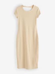 BOSS Brown Jersey Back Cut Out Midi Dress - Image 6 of 6