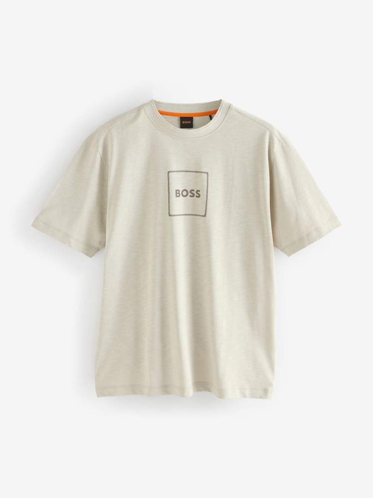 BOSS Beige Relaxed Fit Box Logo T-Shirt - Image 1 of 1