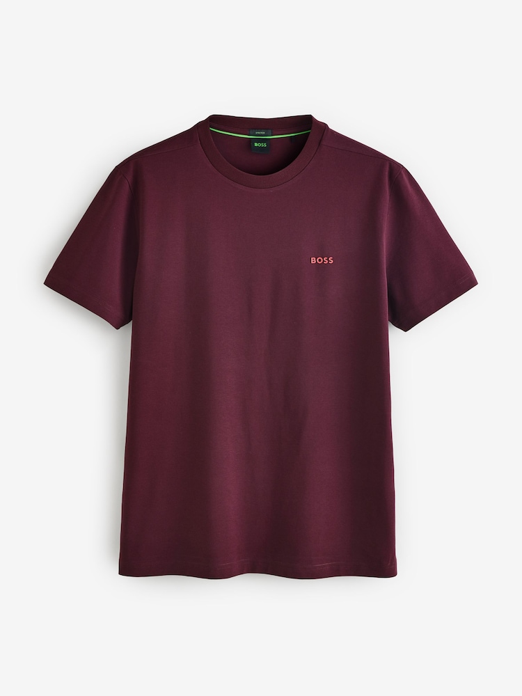 BOSS Burgundy Regular Fit Logo T-Shirt - Image 3 of 5
