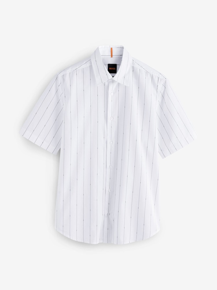 BOSS White Regular Fit Short Sleeve 100% Cotton Shirt - Image 4 of 4