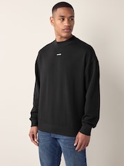 HUGO Black Hugo Relaxed Fit 100% Cotton Crew Neck Sweat Top - Image 1 of 4