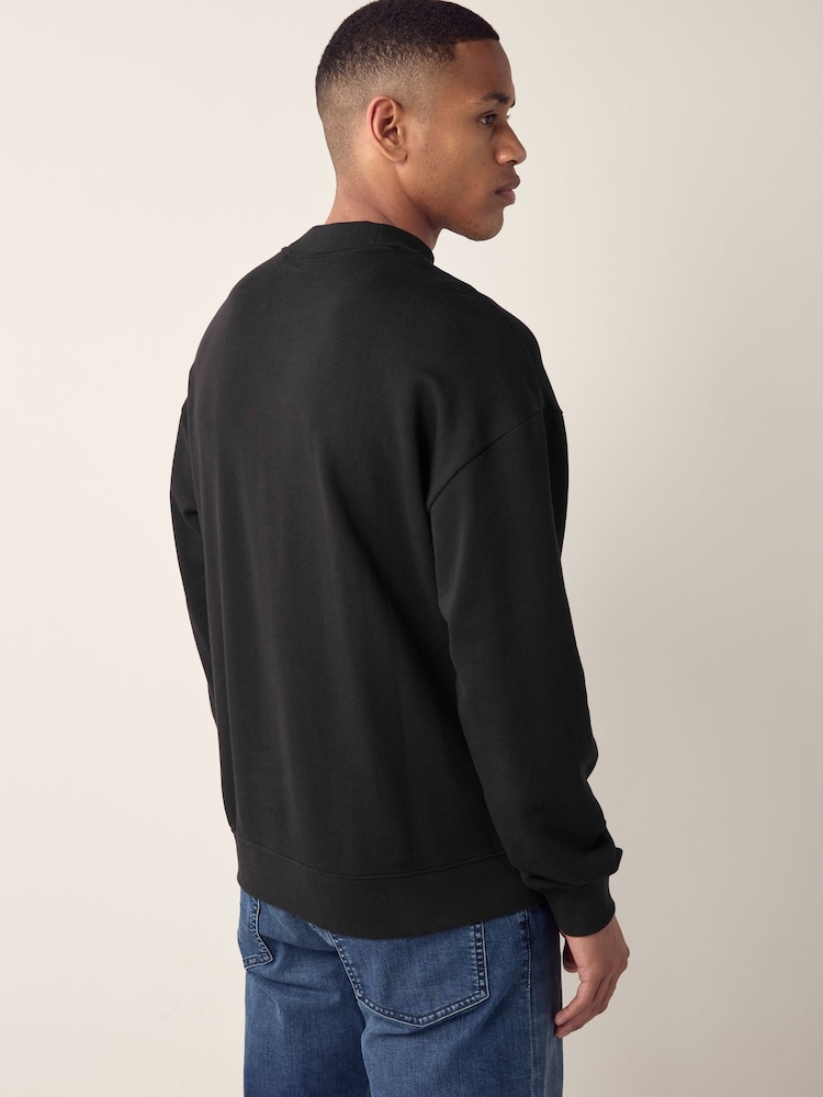 HUGO Black Hugo Relaxed Fit 100% Cotton Crew Neck Sweat Top - Image 2 of 4