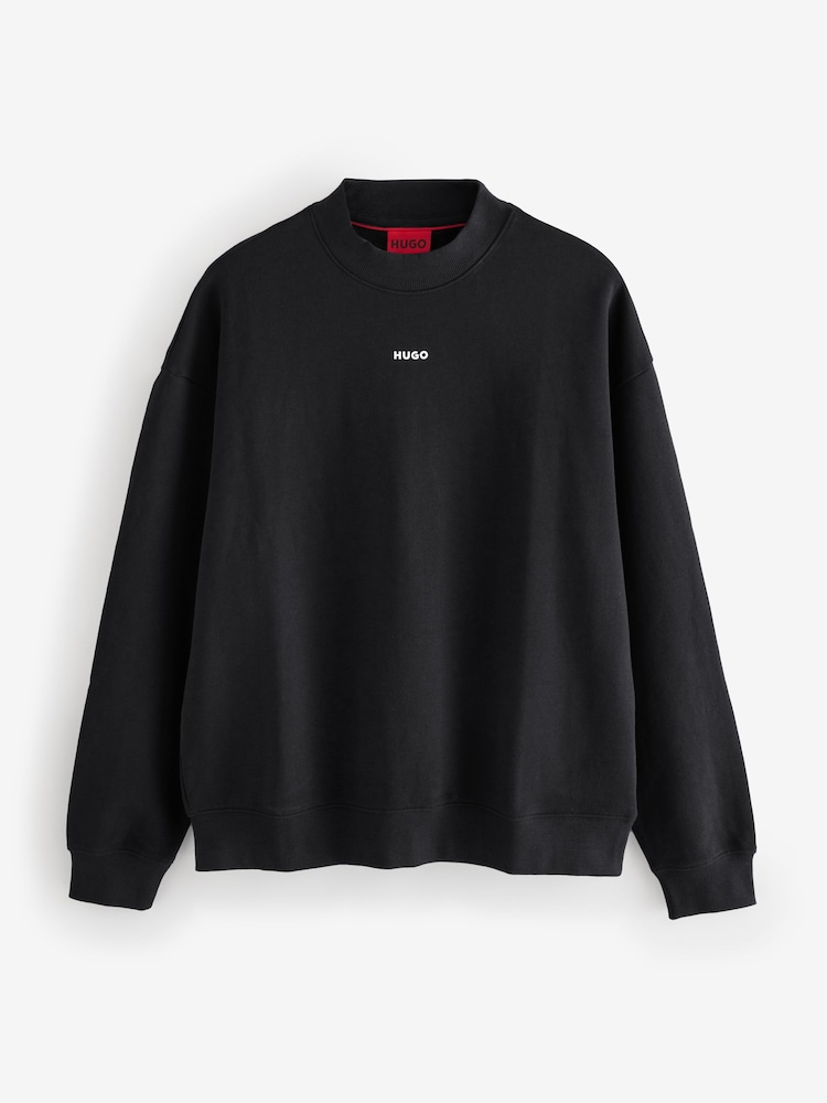 HUGO Black Hugo Relaxed Fit 100% Cotton Crew Neck Sweat Top - Image 4 of 4