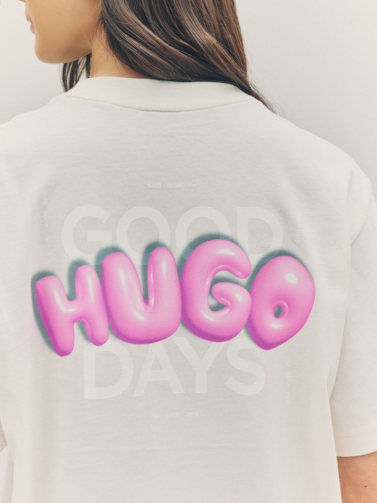 HUGO White Oversize Fit Vintage Logo 100% Cotton T-Shirt - Image 5 of 8