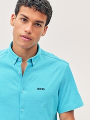 Синий - BOSS Regular Fit Short Sleeve Shirt - Изображение 3 из 4