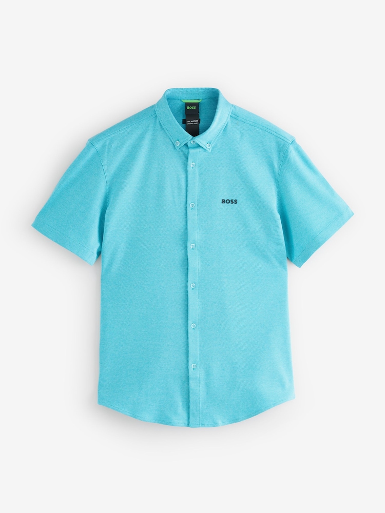 Синий - BOSS Regular Fit Short Sleeve Shirt - Изображение 4 из 4
