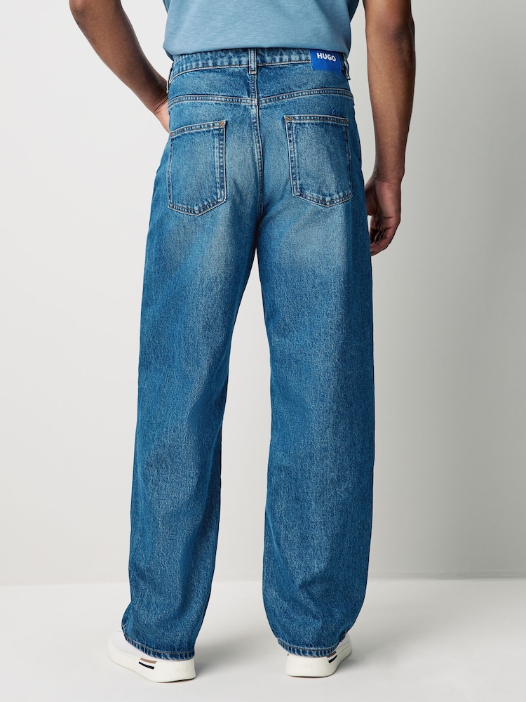 HUGO Blue Straight Leg Stretch Denim 100% Cotton Jeans - Image 2 of 5