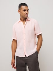 BOSS Pink Regular Fit Short Sleeve 100% Linen Shirt - Image 1 of 5