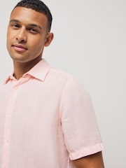 BOSS Pink Regular Fit Short Sleeve 100% Linen Shirt - Image 3 of 5