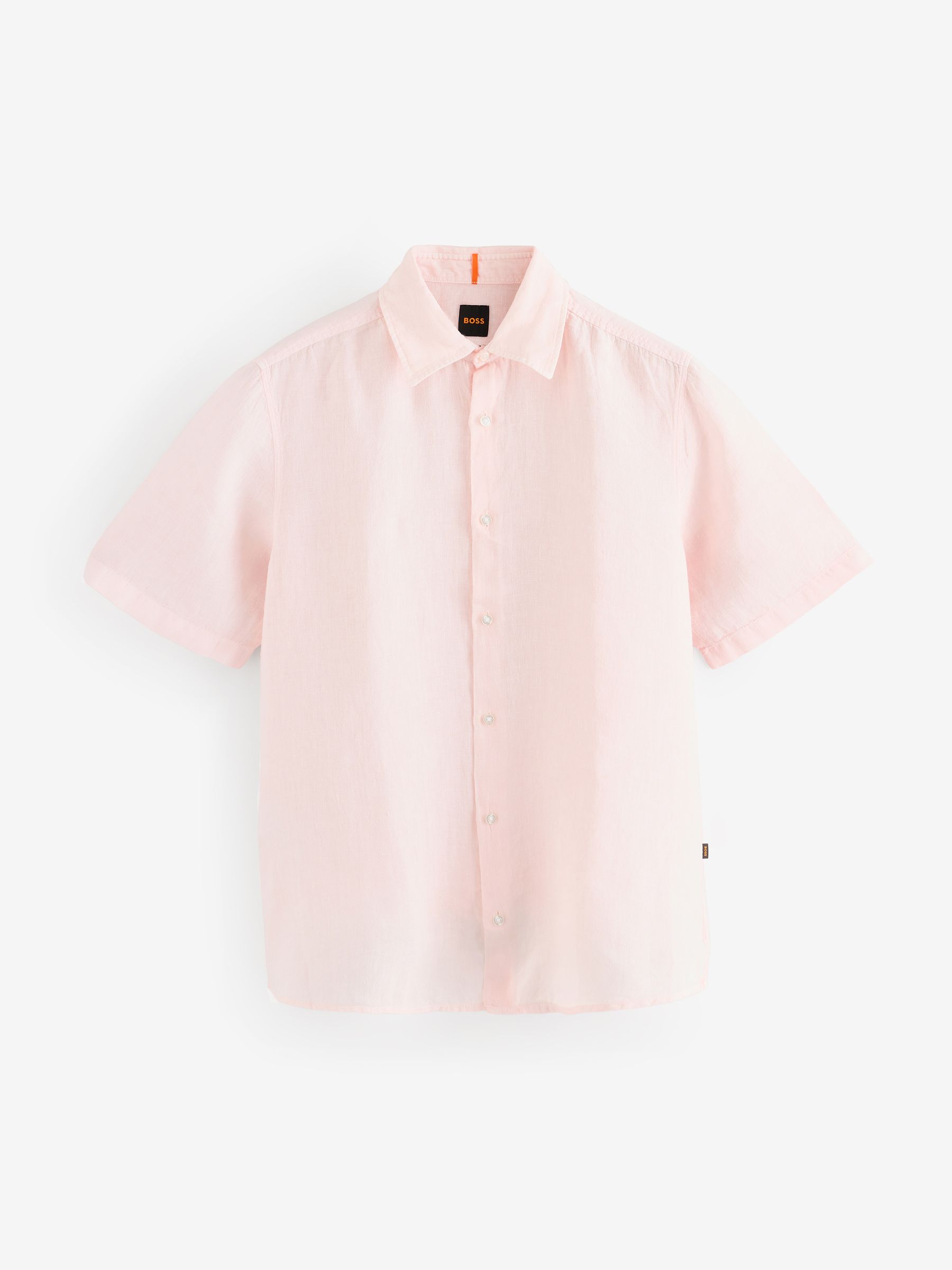 BOSS Pink Regular Fit Short Sleeve 100% Linen Shirt - Image 5 of 5