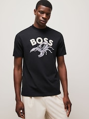Negro - BOSS Relaxed Fit Graphic 100% Cotton T-Shirt - Imagen 1 de 4