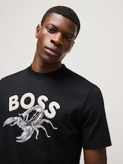 Negro - BOSS Relaxed Fit Graphic 100% Cotton T-Shirt - Imagen 3 de 4
