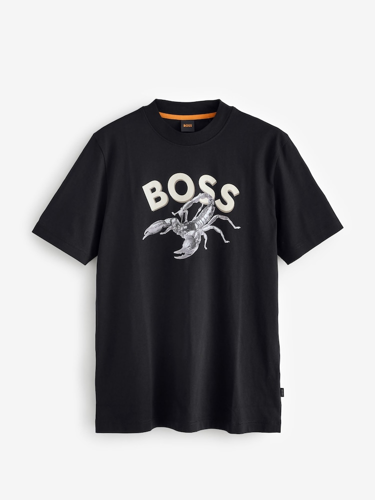 Negro - BOSS Relaxed Fit Graphic 100% Cotton T-Shirt - Imagen 4 de 4