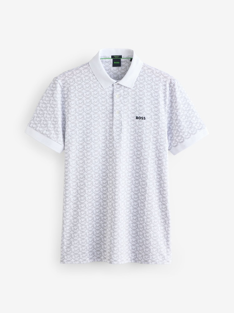 BOSS White Regular Fit Paddy Patterned Polo Shirt - Image 5 of 5