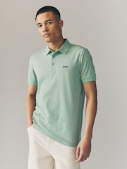 Зеленый - BOSS Regular Fit Paddy Patterned Polo Shirt - Image 1 of 5