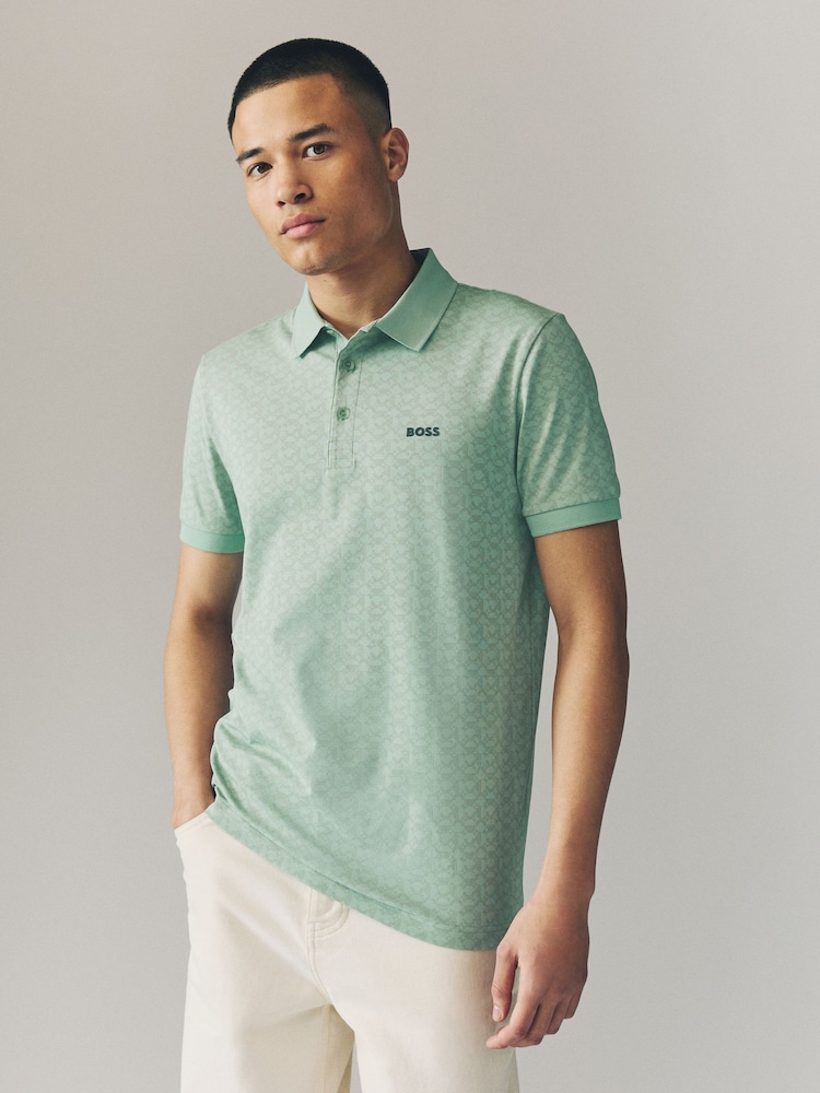 Зеленый - BOSS Regular Fit Paddy Patterned Polo Shirt - Image 1 of 5