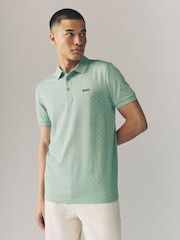 Зеленый - BOSS Regular Fit Paddy Patterned Polo Shirt - Image 3 of 5
