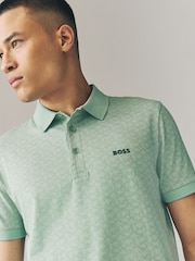 Зеленый - BOSS Regular Fit Paddy Patterned Polo Shirt - Image 4 of 5