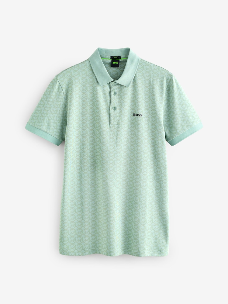 Зеленый - BOSS Regular Fit Paddy Patterned Polo Shirt - Image 5 of 5