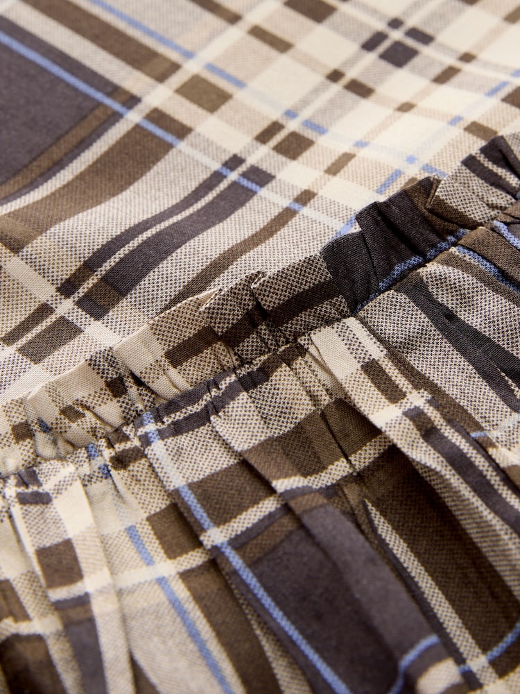 Cheque marrom - Mini vestido de manga comprida com amarração frontal em camadas - Imagem 4 de 4