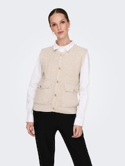 ONLY Cream Boucle Knit Button Through Vest - Image 1 of 6