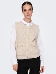 ONLY Cream Boucle Knit Button Through Vest - Image 2 of 6
