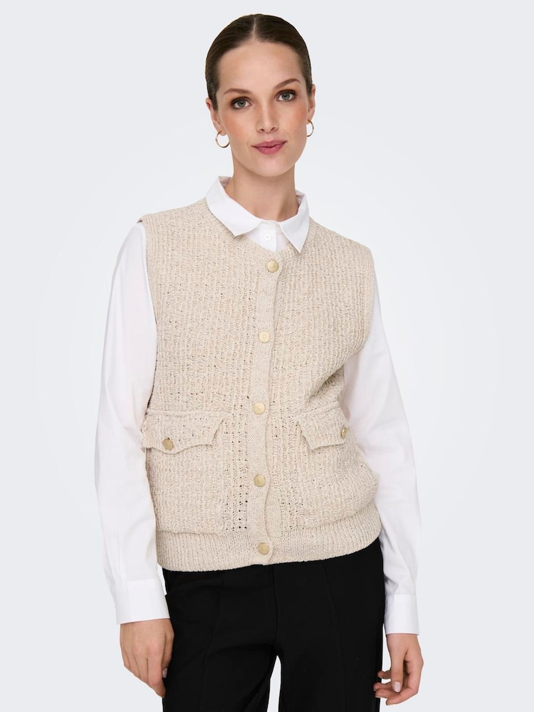 ONLY Cream Boucle Knit Button Through Vest - Image 2 of 6