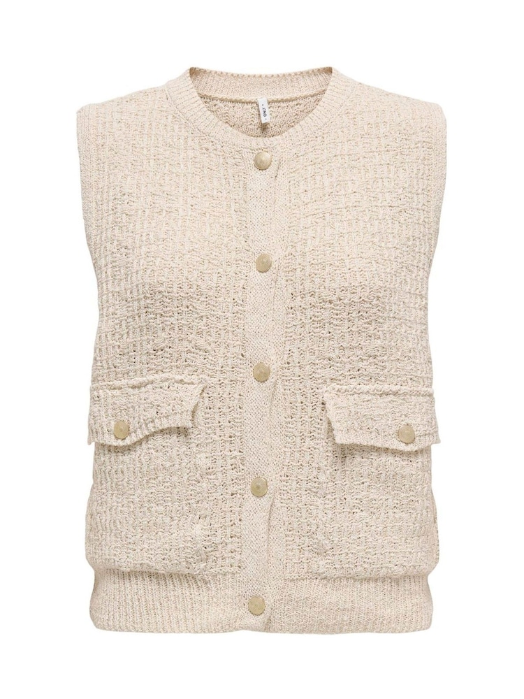 ONLY Cream Boucle Knit Button Through Vest - Image 5 of 6